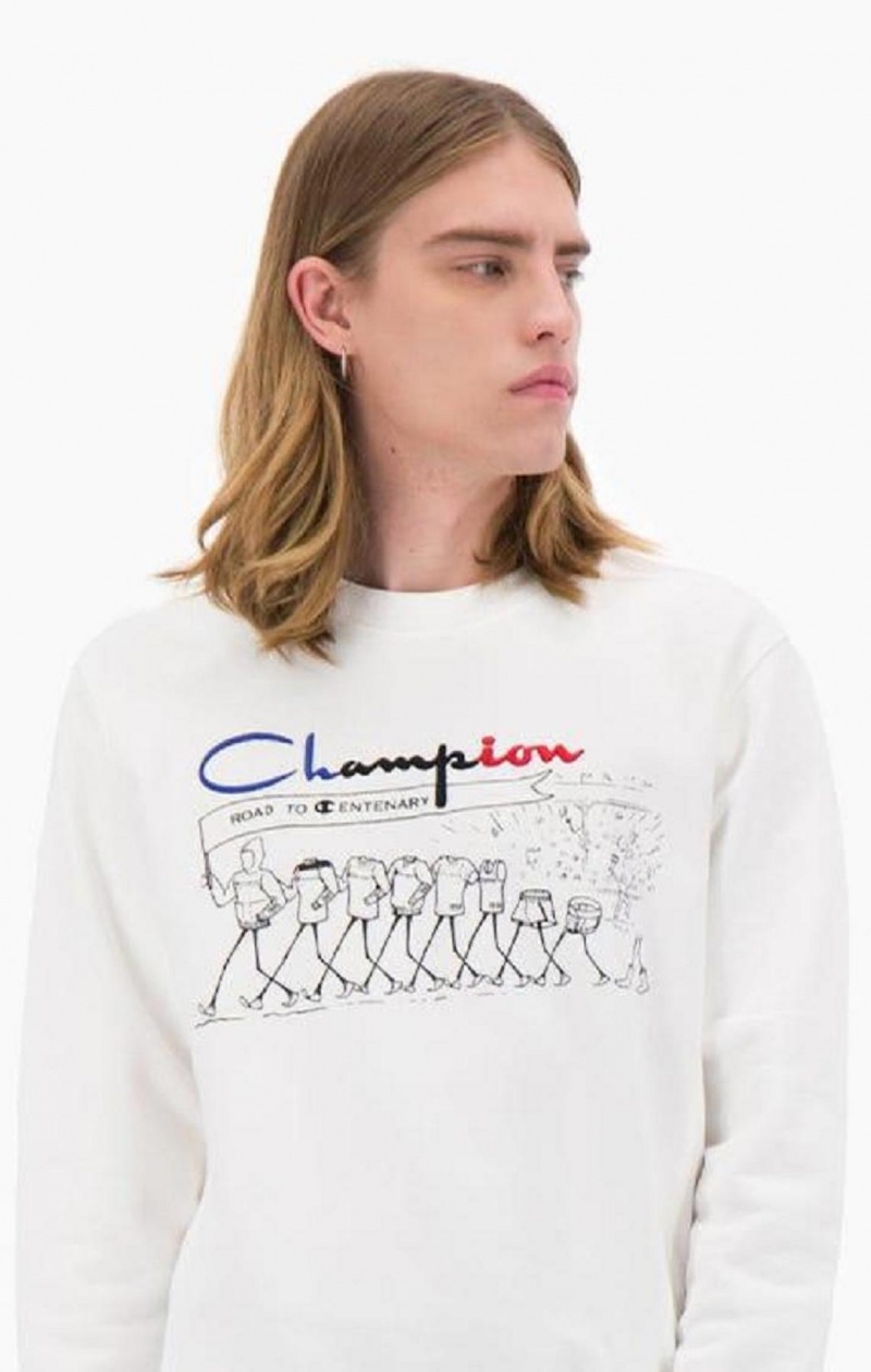 Champion Archive Print Reverse Weave Sweatshirt Férfi Pulóverek Fehér | 7021-PFRHX