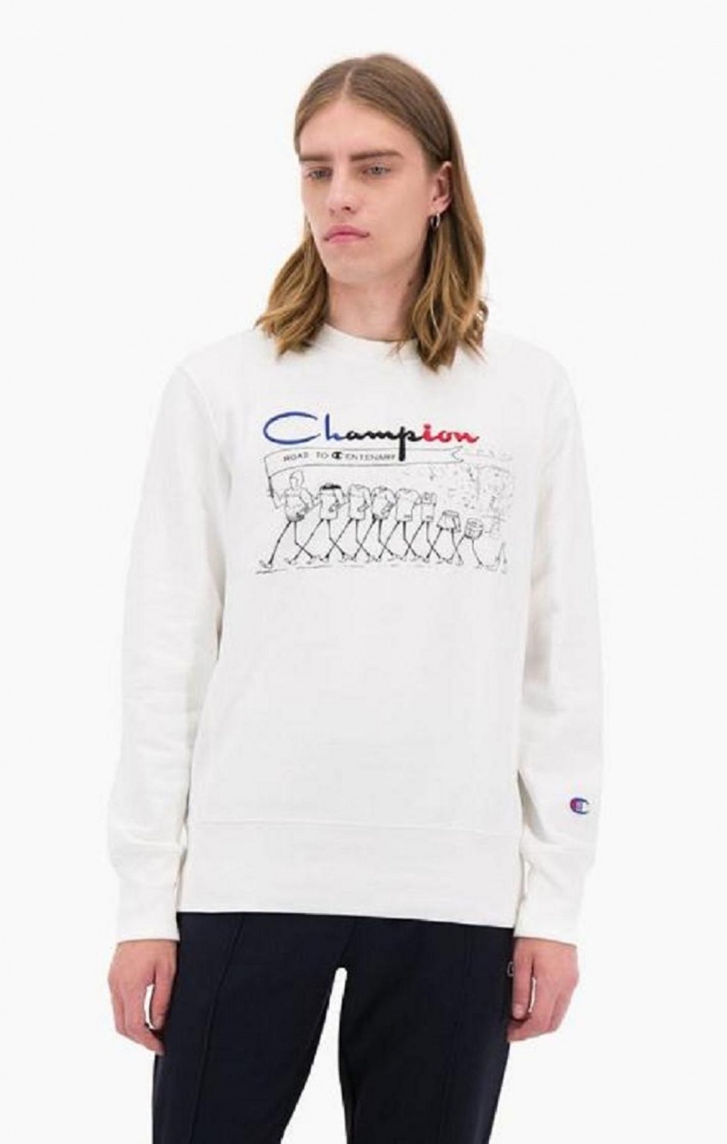 Champion Archive Print Reverse Weave Sweatshirt Férfi Pulóverek Fehér | 7021-PFRHX