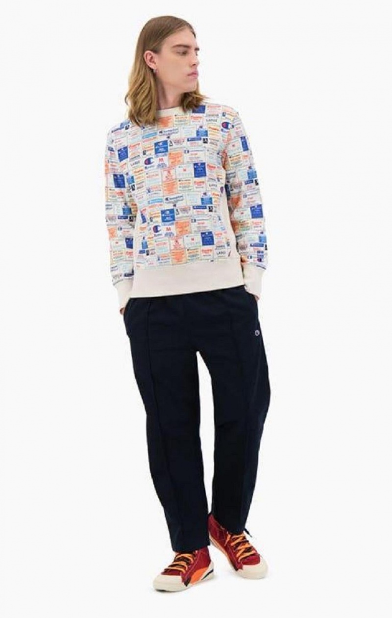 Champion Archive Print Reverse Weave Sweatshirt Férfi Pulóverek Fehér | 6302-VMRKG