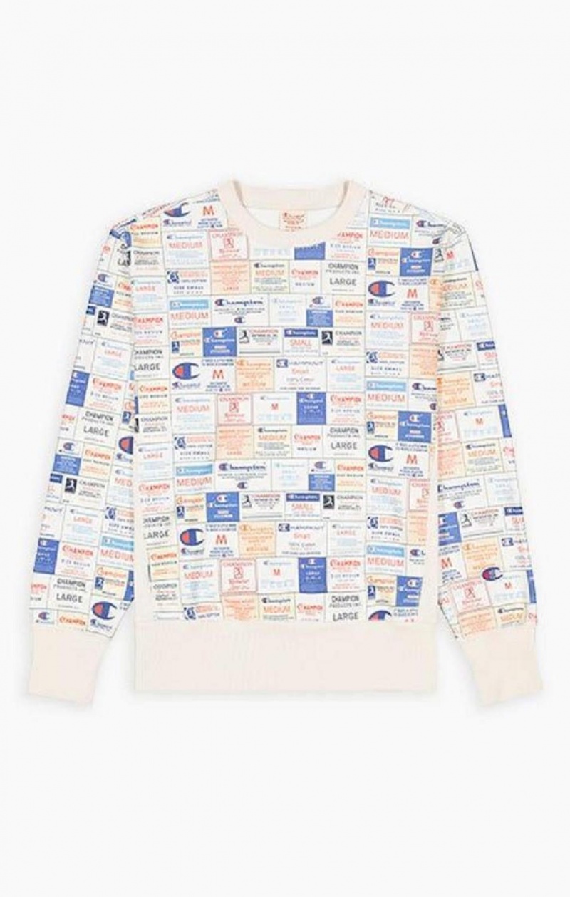 Champion Archive Print Reverse Weave Sweatshirt Férfi Pulóverek Fehér | 6302-VMRKG