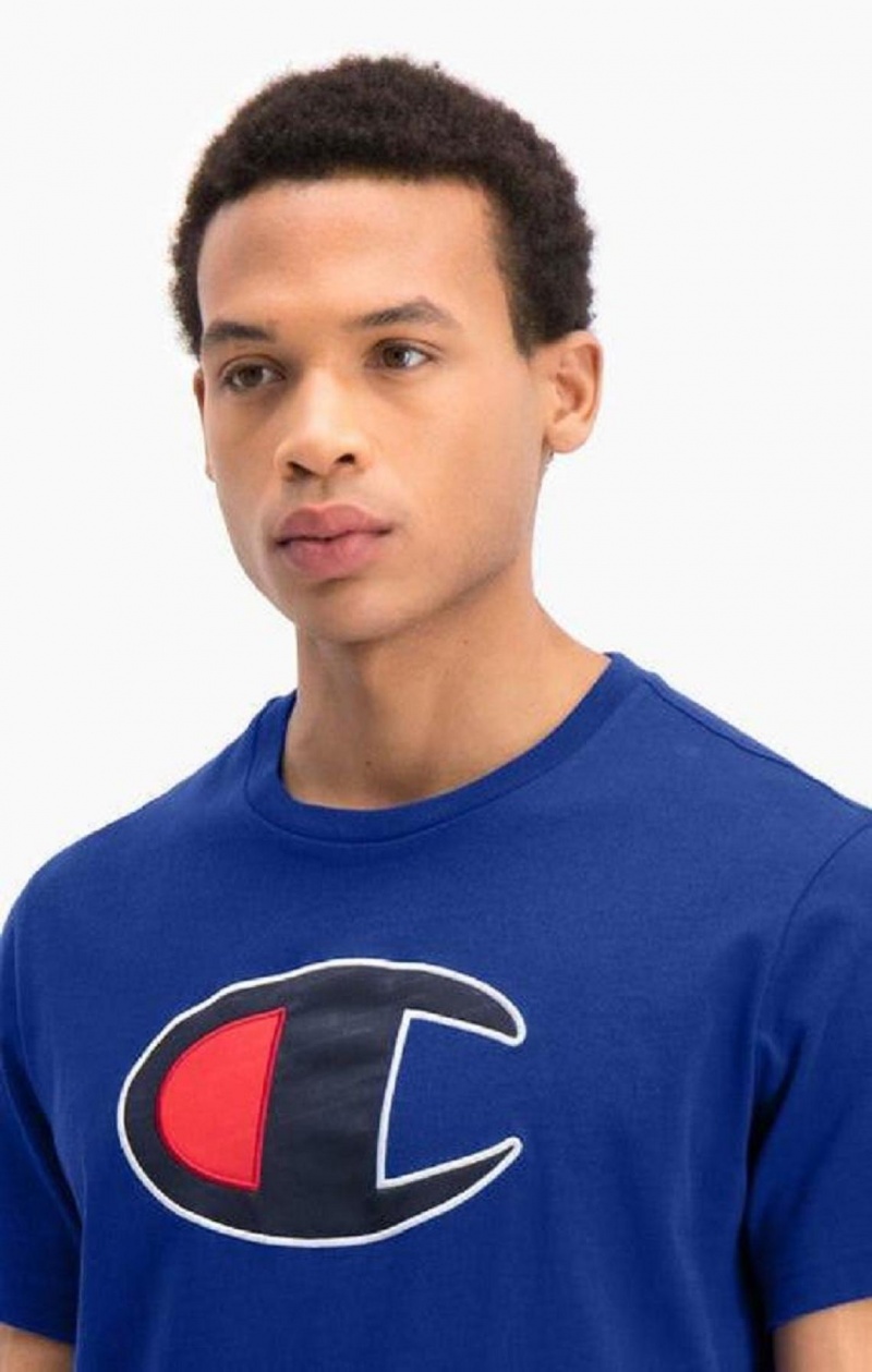 Champion Big C Crew Neck T-Shirt Férfi Póló Kék | 2607-XOWIG