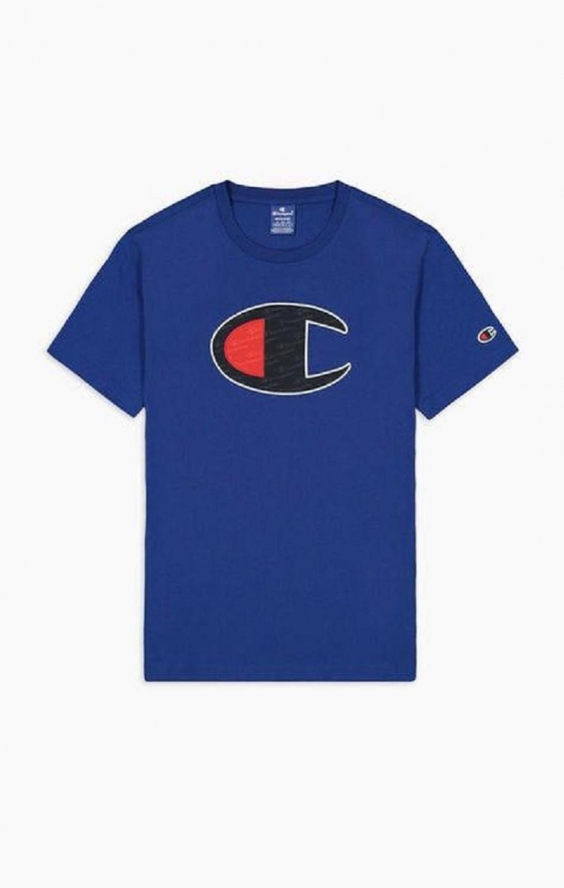 Champion Big C Crew Neck T-Shirt Férfi Póló Kék | 2607-XOWIG