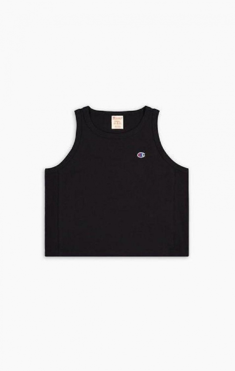 Champion Bordázott Insert Cropped Tank Top Női Póló Fekete | 4658-OWEPV