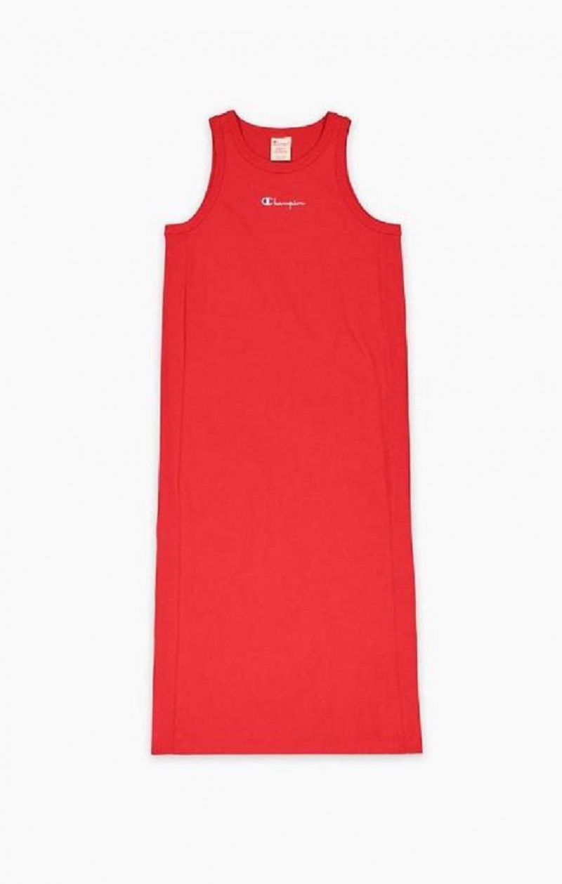 Champion Bordázott Insert Script Logo Midi Tank Ruha Női Ruha Piros | 3764-FVEJY