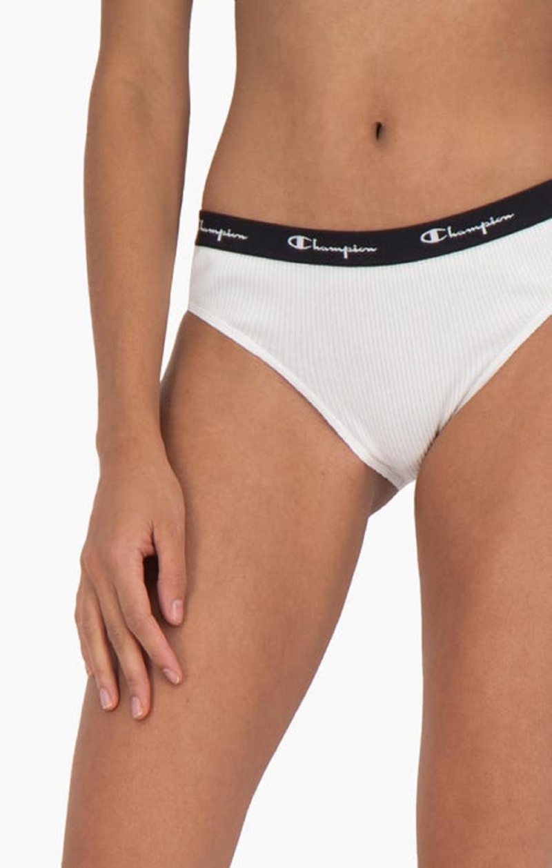 Champion Bordázott Pamut Logo Trim Briefs Női Fürdőruha Fehér | 9263-CBGOP