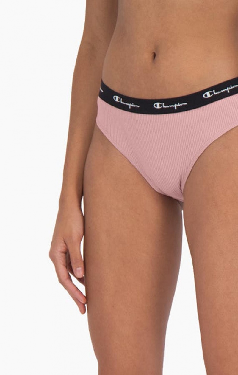 Champion Bordázott Pamut Logo Trim Briefs Női Fürdőruha Rózsaszín | 3954-VADIR