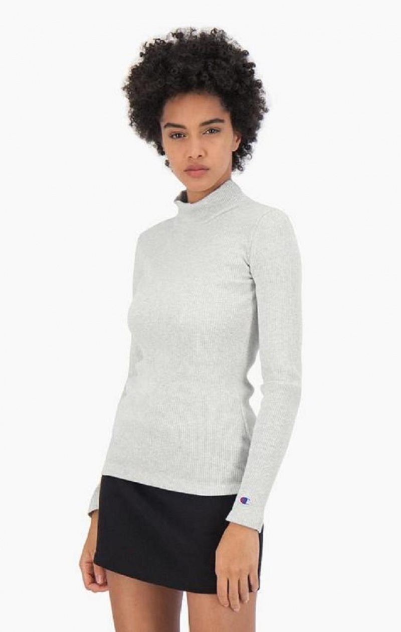 Champion Bordázott Polo Neck Top Női Póló Világos Szürke | 5304-DGIEQ