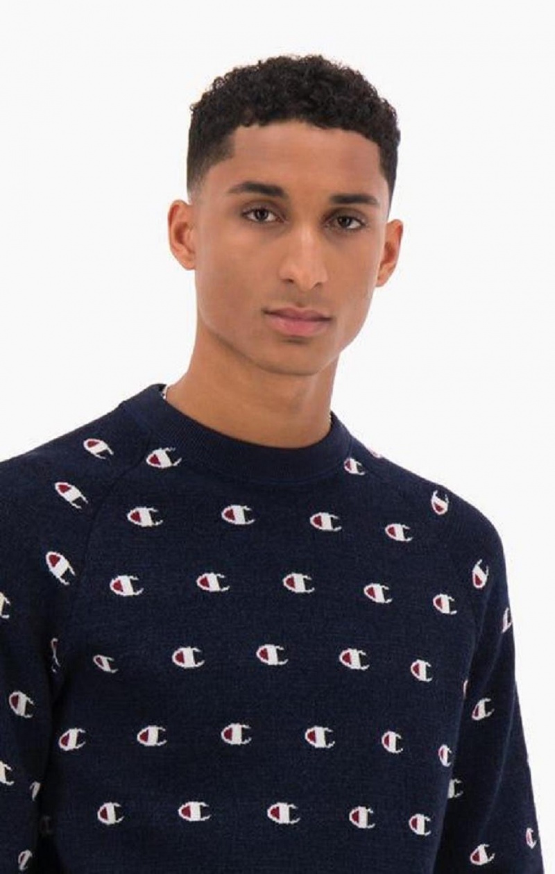 Champion C Logo Jacquard PiquÈ Sweatshirt Férfi Pulóverek Sötétkék | 9065-PSQYI