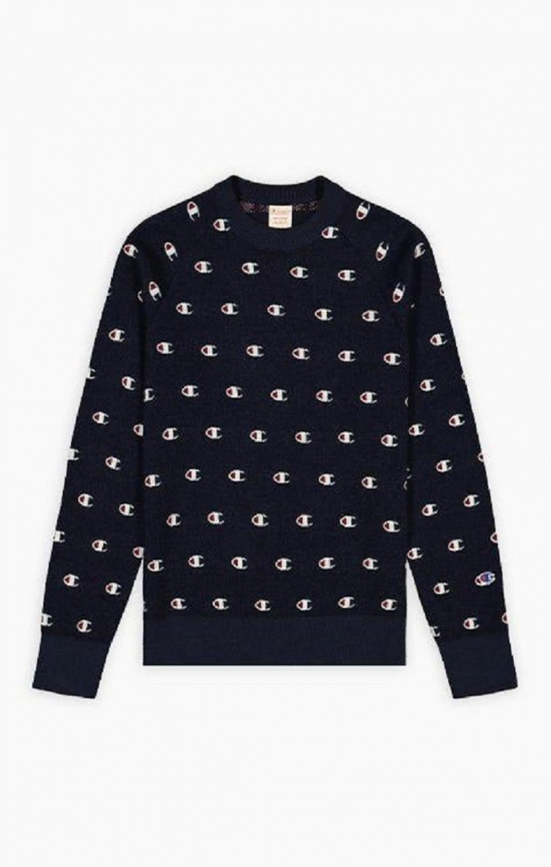 Champion C Logo Jacquard PiquÈ Sweatshirt Férfi Pulóverek Sötétkék | 9065-PSQYI