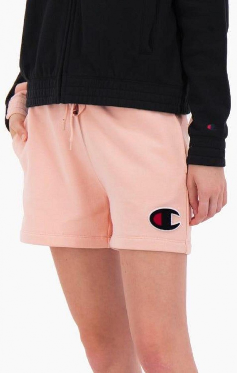 Champion C Logo Patch High Derekú Pamut Terry Shorts Női Rövidnadrág Rózsaszín | 3408-QFBMH