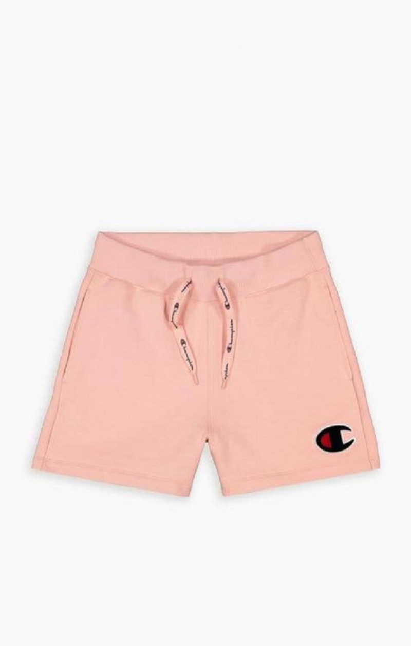 Champion C Logo Patch High Derekú Pamut Terry Shorts Női Rövidnadrág Rózsaszín | 3408-QFBMH