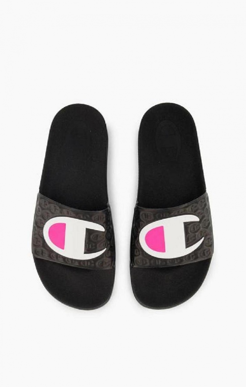 Champion C Logo Pool Slides Női Papucs Fekete | 6293-QKYSW