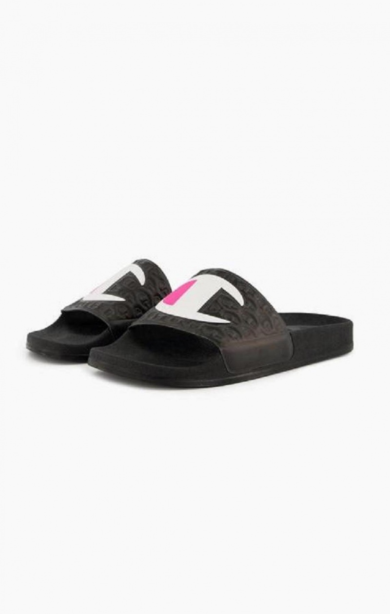 Champion C Logo Pool Slides Női Papucs Fekete | 6293-QKYSW