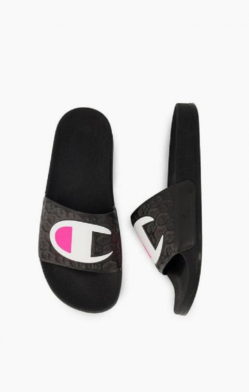 Champion C Logo Pool Slides Női Papucs Fekete | 6293-QKYSW