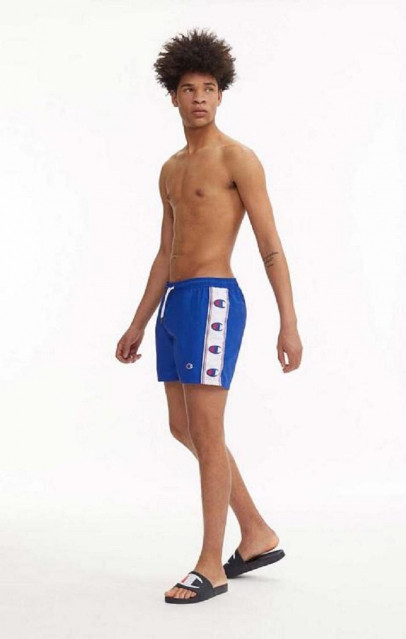 Champion C Logo Print Panel Swim Shorts Férfi Fürdőruha Kék | 3720-BPAOR