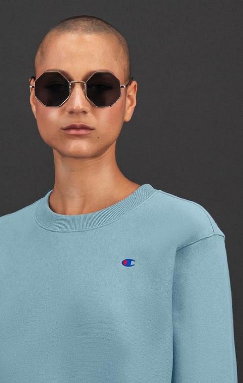 Champion C Logo Reverse Weave Sweatshirt Női Pulóverek Türkiz Kék | 5128-BXCGK