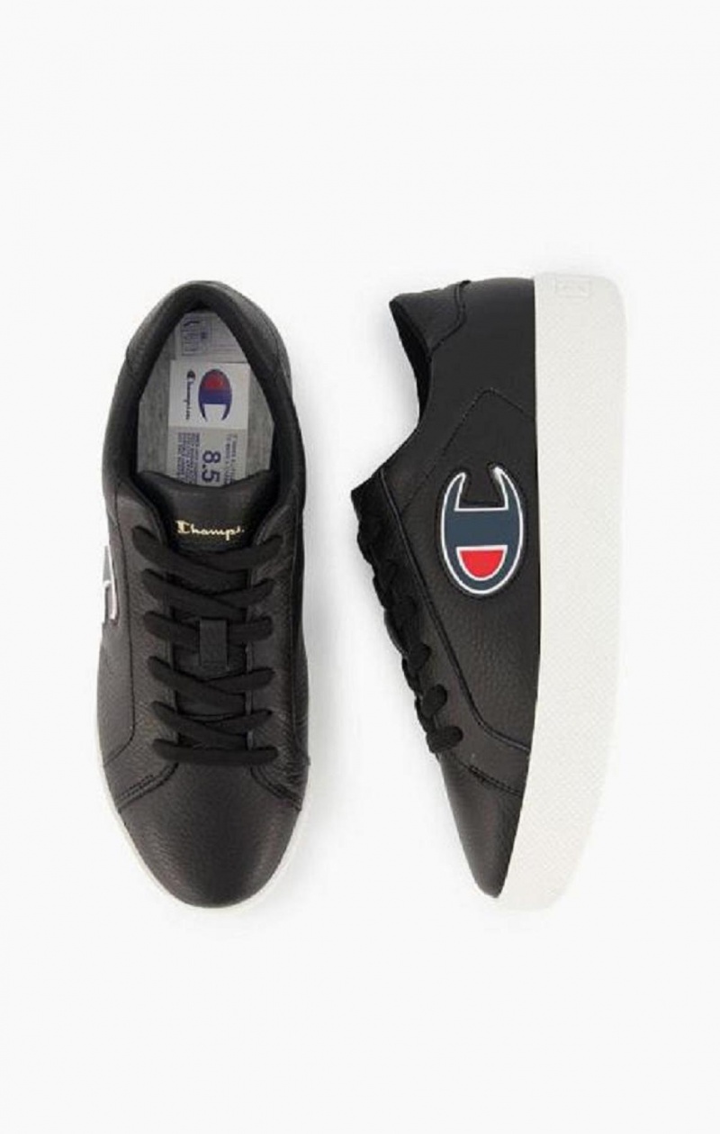 Champion C Logo Textured Bőr Platform Trainers Női Edzőcipő Fekete | 8725-HTGRF