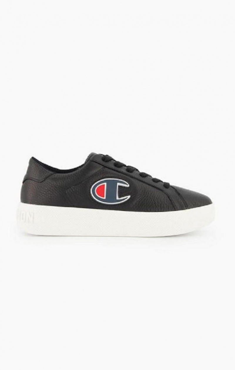 Champion C Logo Textured Bőr Platform Trainers Női Edzőcipő Fekete | 8725-HTGRF