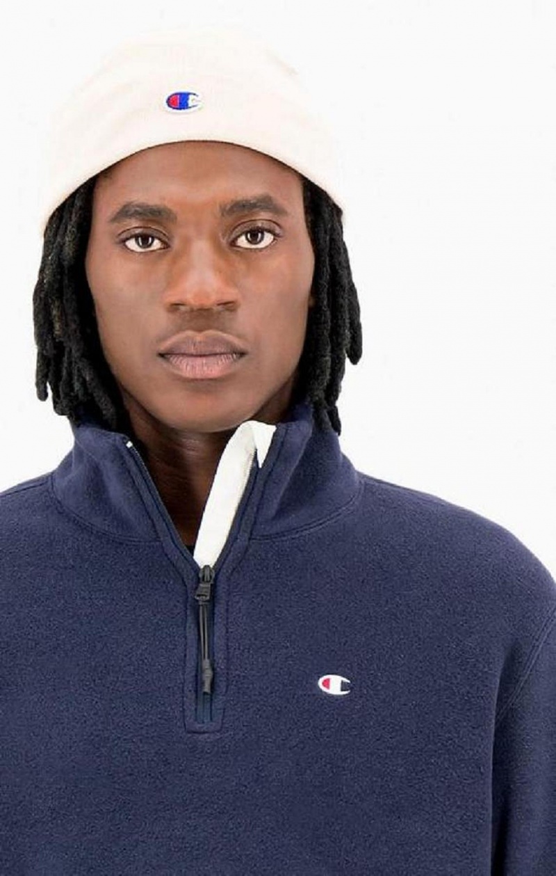 Champion C Logo Zip-Up Polartech Recycled Velour Sweatshirt Férfi Pulóverek Sötétkék | 9123-MYNFQ