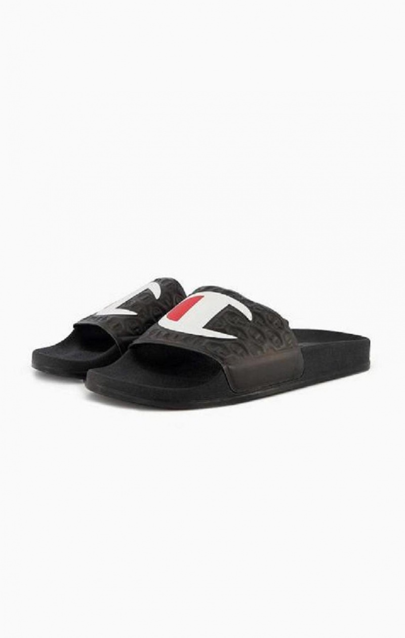 Champion C Patch Pool Slides Férfi Papucs Fekete | 6785-PLBGC