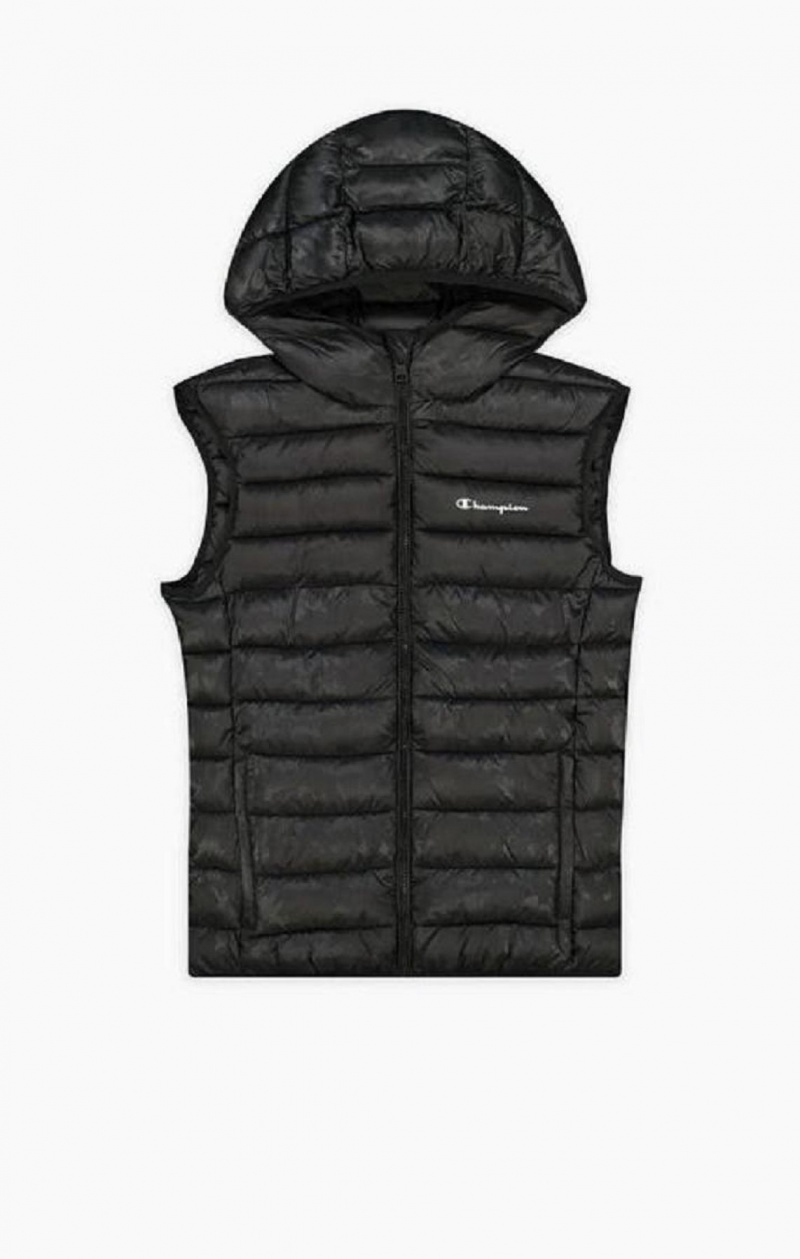 Champion Camo Script Logo Párnázott Gilet Férfi Kabát Fekete | 2581-VCMAG