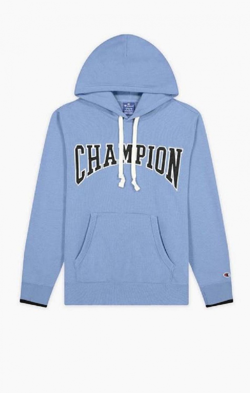 Champion Collegiate Logo Hoodie Férfi Kapucnis Pulóver Türkiz Kék | 5324-DOUCY