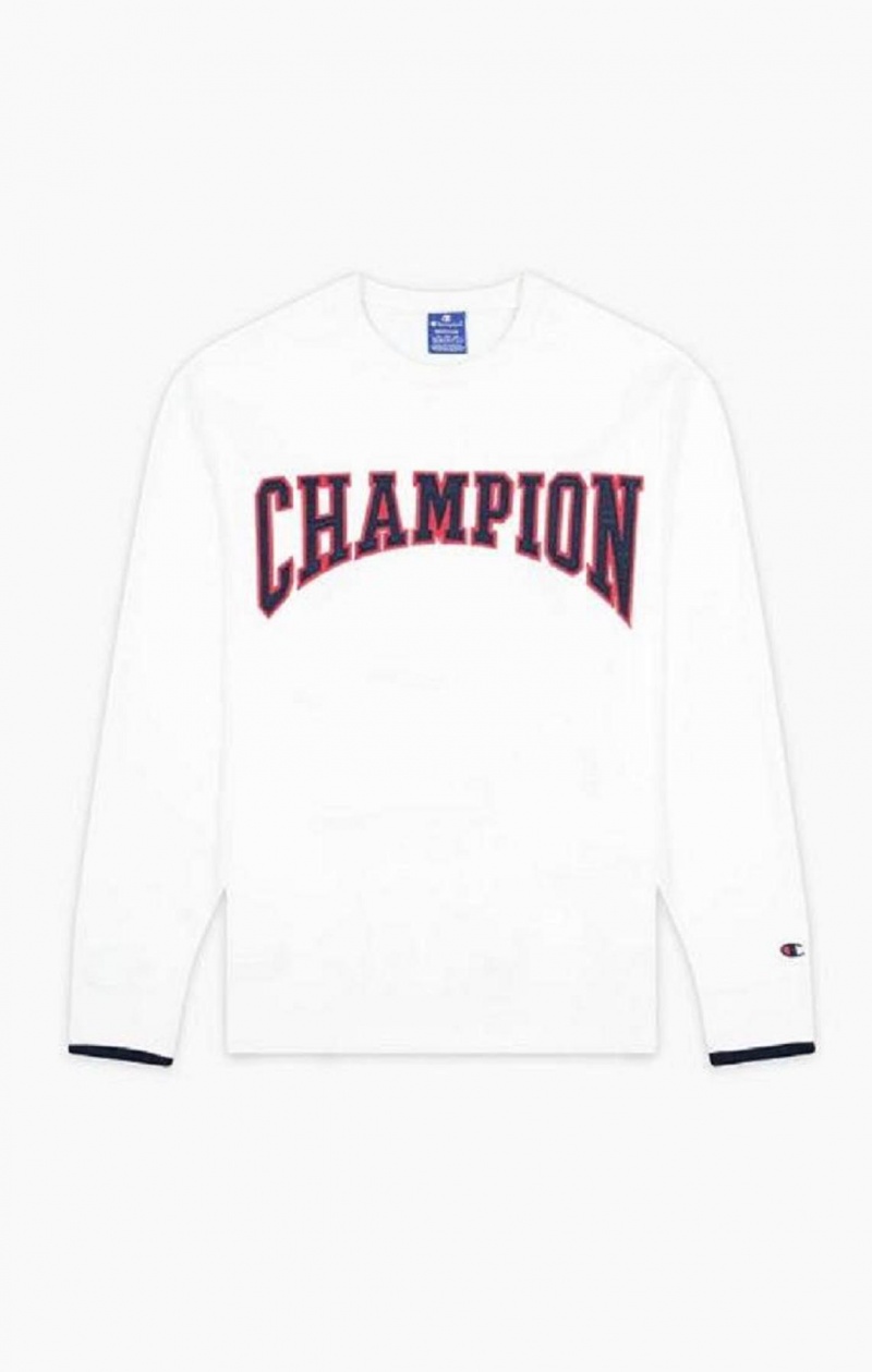 Champion Collegiate Logo Sweatshirt Férfi Pulóverek Fehér | 8123-RKWDU