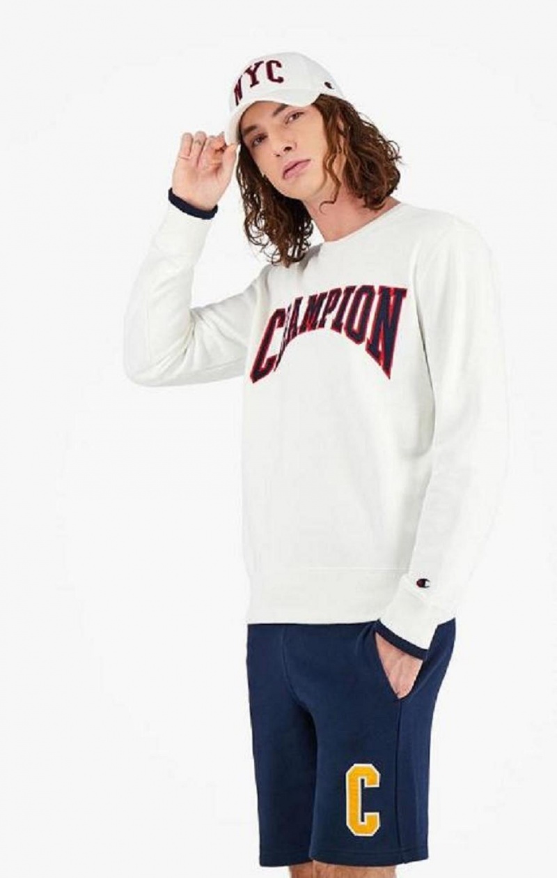 Champion Collegiate Logo Sweatshirt Férfi Pulóverek Fehér | 8123-RKWDU