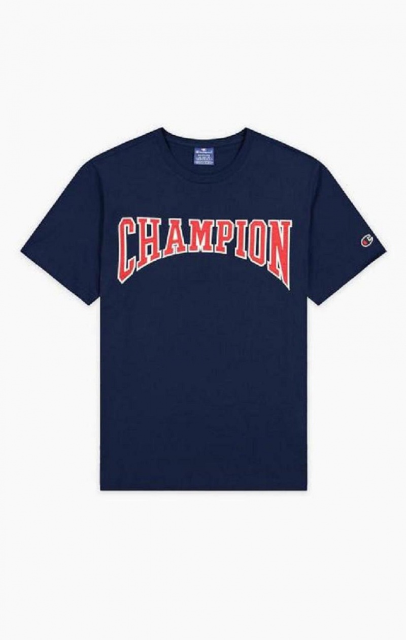 Champion Collegiate Logo T-Shirt Férfi Póló Sötéttürkiz | 4371-SVHUL