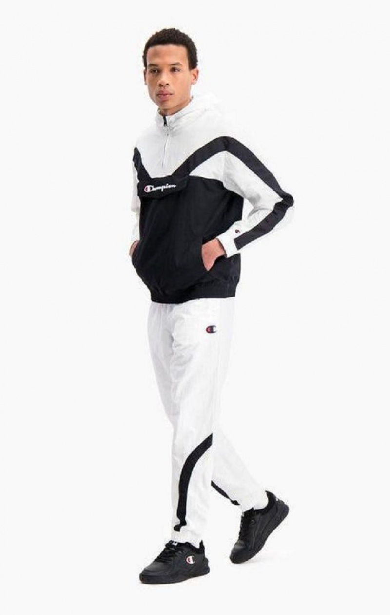 Champion Colour Block And Stripe Cuffed Pálya Pants Férfi Melegítő Fehér | 1084-KNFGV