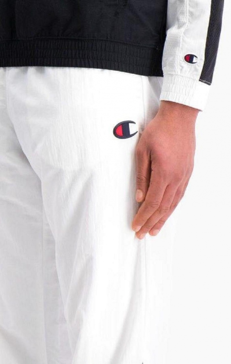 Champion Colour Block And Stripe Cuffed Pálya Pants Férfi Melegítő Fehér | 1084-KNFGV