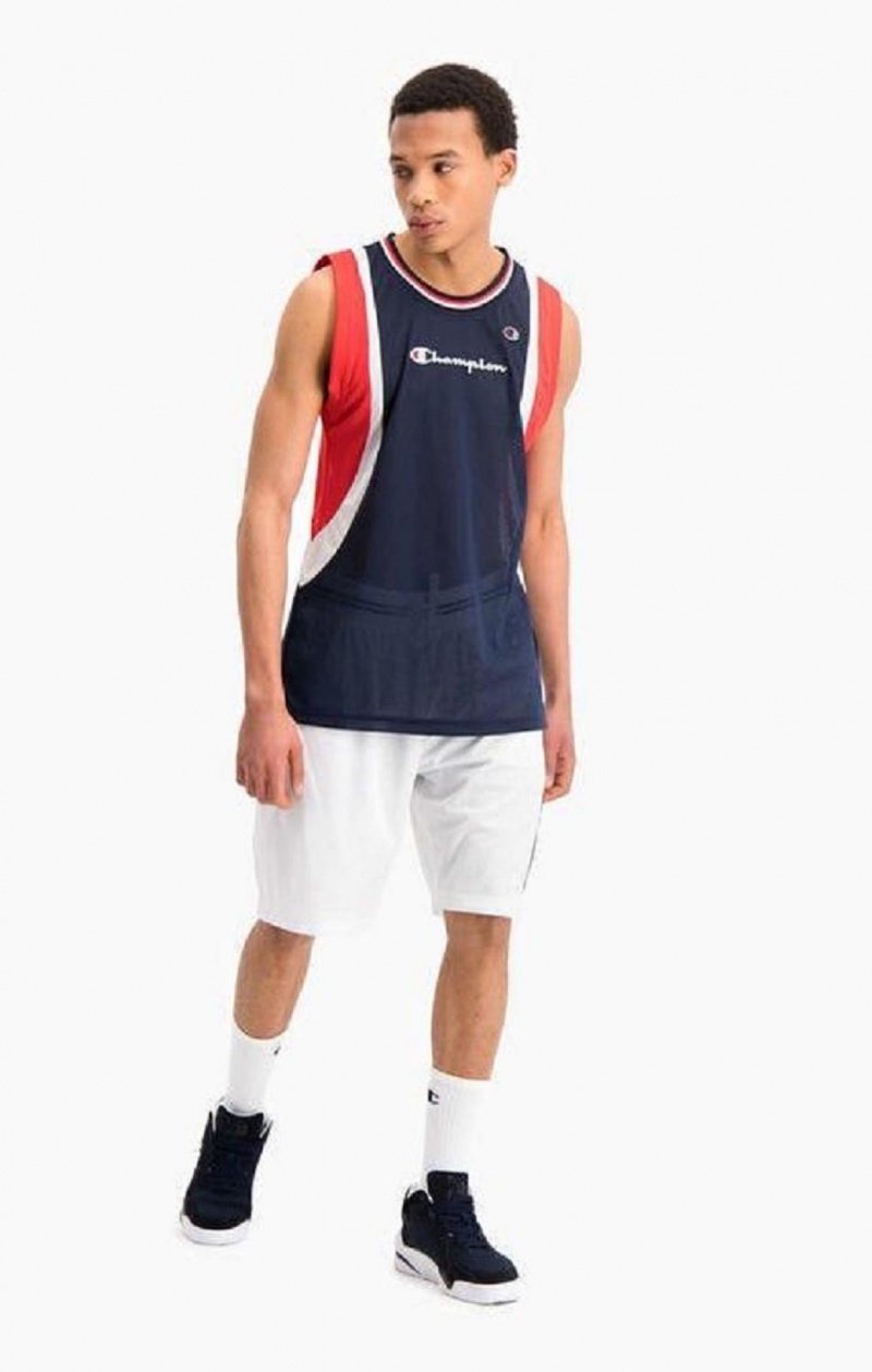 Champion Colour Block And Stripe Mesh Basketball Vest Férfi Póló Sötéttürkiz | 8921-GOQPC