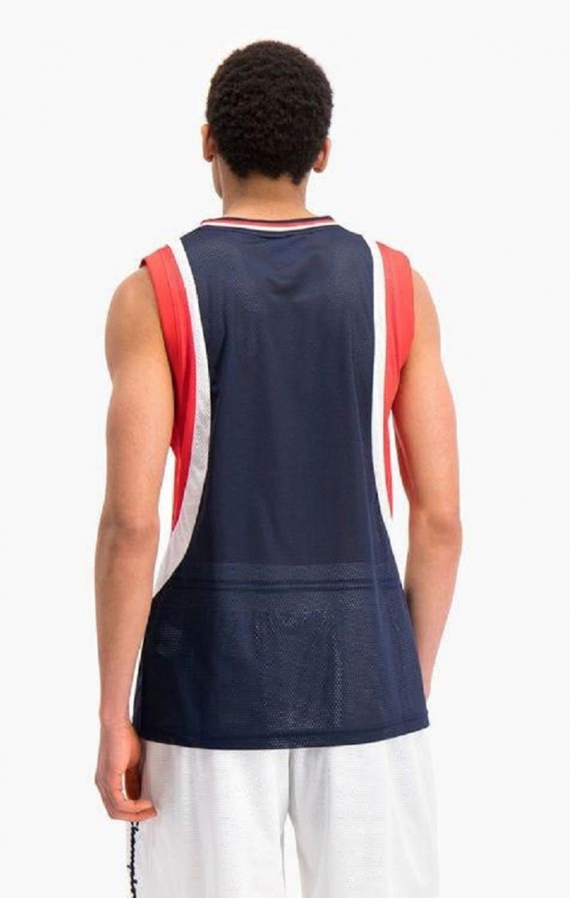 Champion Colour Block And Stripe Mesh Basketball Vest Férfi Póló Sötéttürkiz | 8921-GOQPC