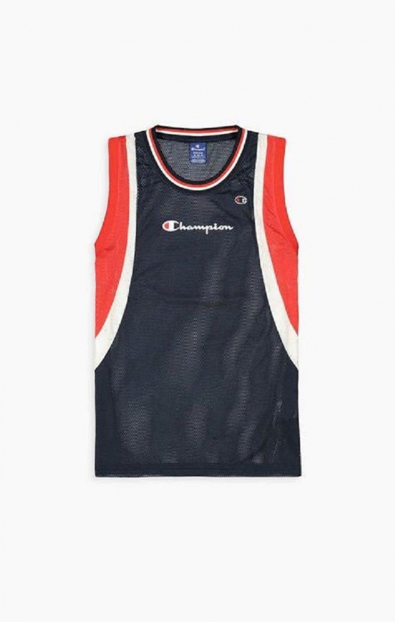 Champion Colour Block And Stripe Mesh Basketball Vest Férfi Póló Sötéttürkiz | 8921-GOQPC