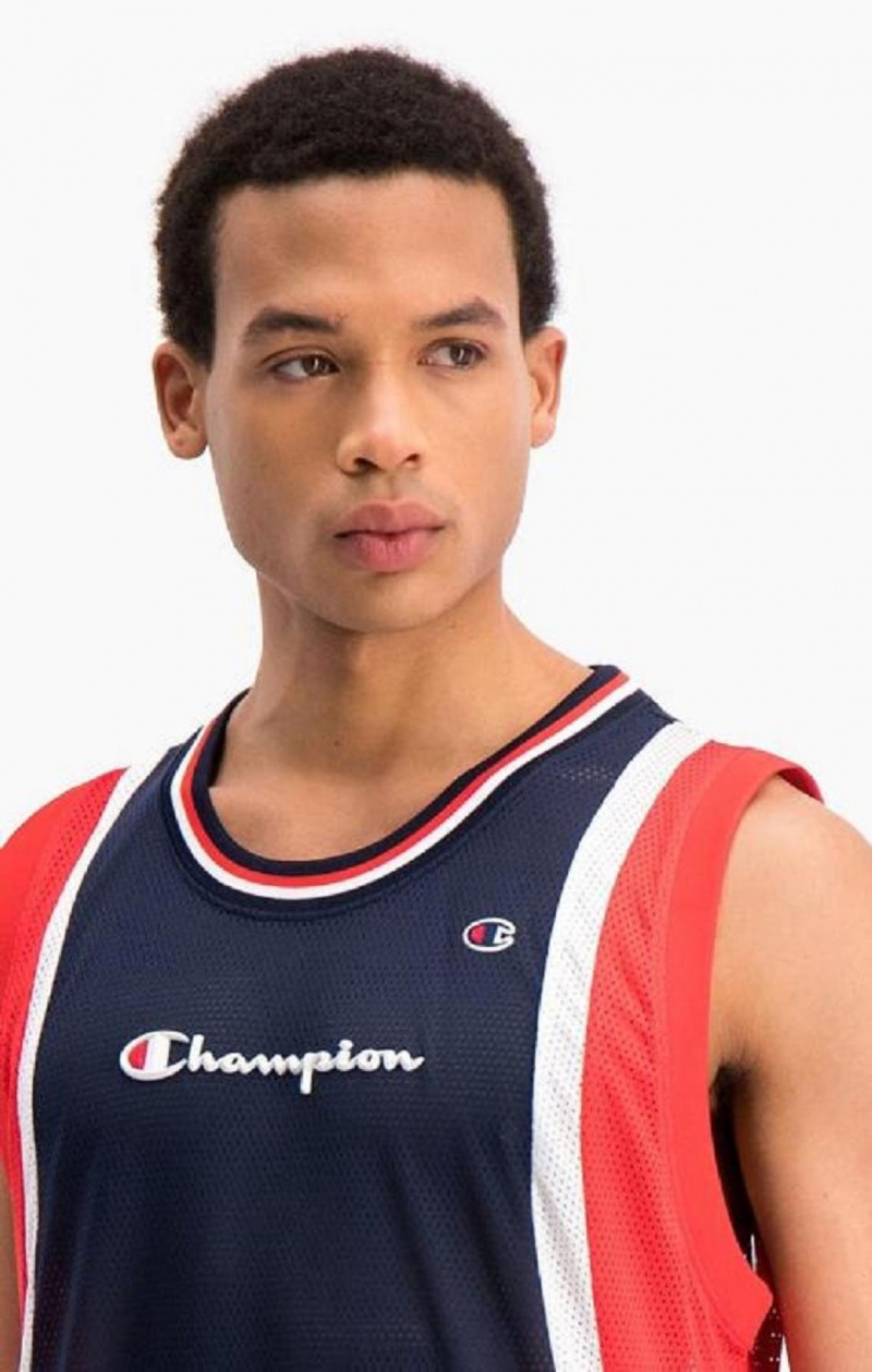 Champion Colour Block And Stripe Mesh Basketball Vest Férfi Póló Sötéttürkiz | 8921-GOQPC