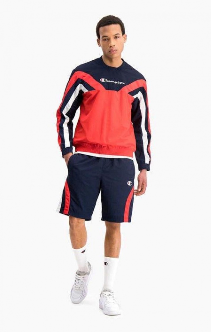 Champion Colour Block And Stripe Pálya Sweatshirt Férfi Pulóverek Piros | 7152-VXRCN