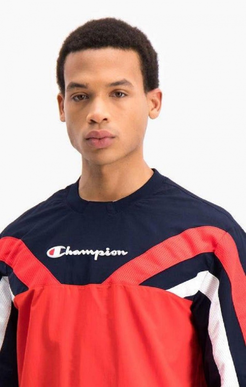 Champion Colour Block And Stripe Pálya Sweatshirt Férfi Pulóverek Piros | 7152-VXRCN