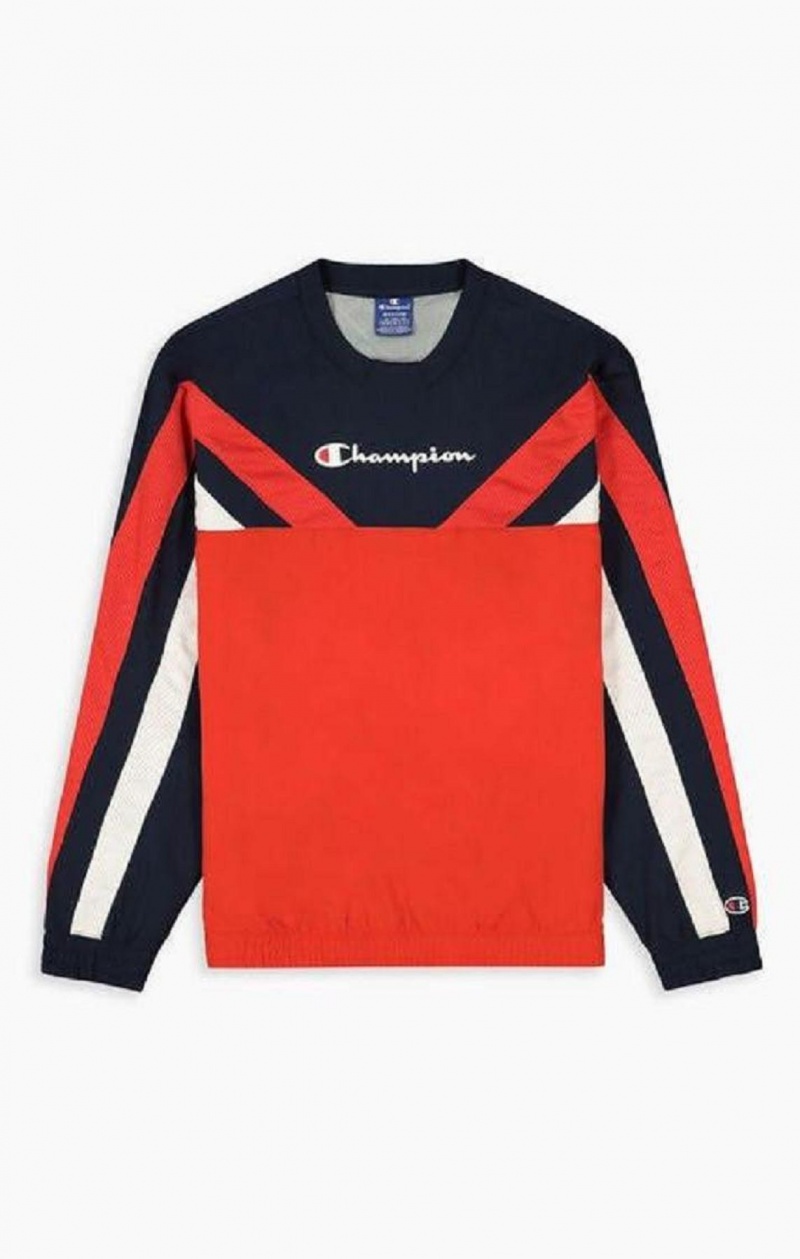 Champion Colour Block And Stripe Pálya Sweatshirt Férfi Pulóverek Piros | 7152-VXRCN