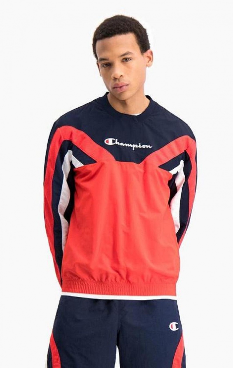 Champion Colour Block And Stripe Pálya Sweatshirt Férfi Pulóverek Piros | 7152-VXRCN