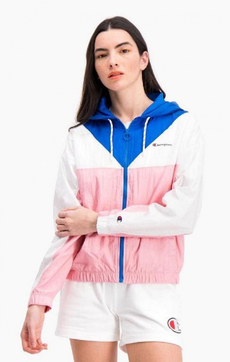 Champion Colour Block Csuklyás Pálya Jacket Női Kapucnis Pulóver Rózsaszín | 6190-HXIGM