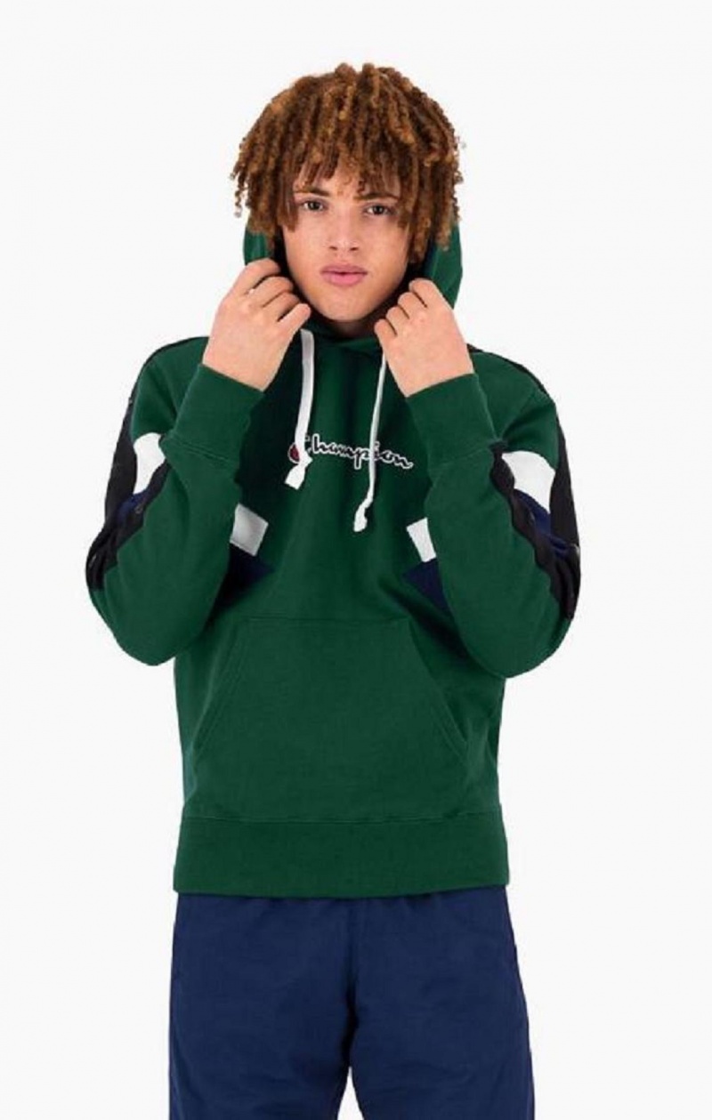 Champion Colour Block Insert Fleece Hoodie Férfi Kapucnis Pulóver Világos Zöld | 5281-HWDUO