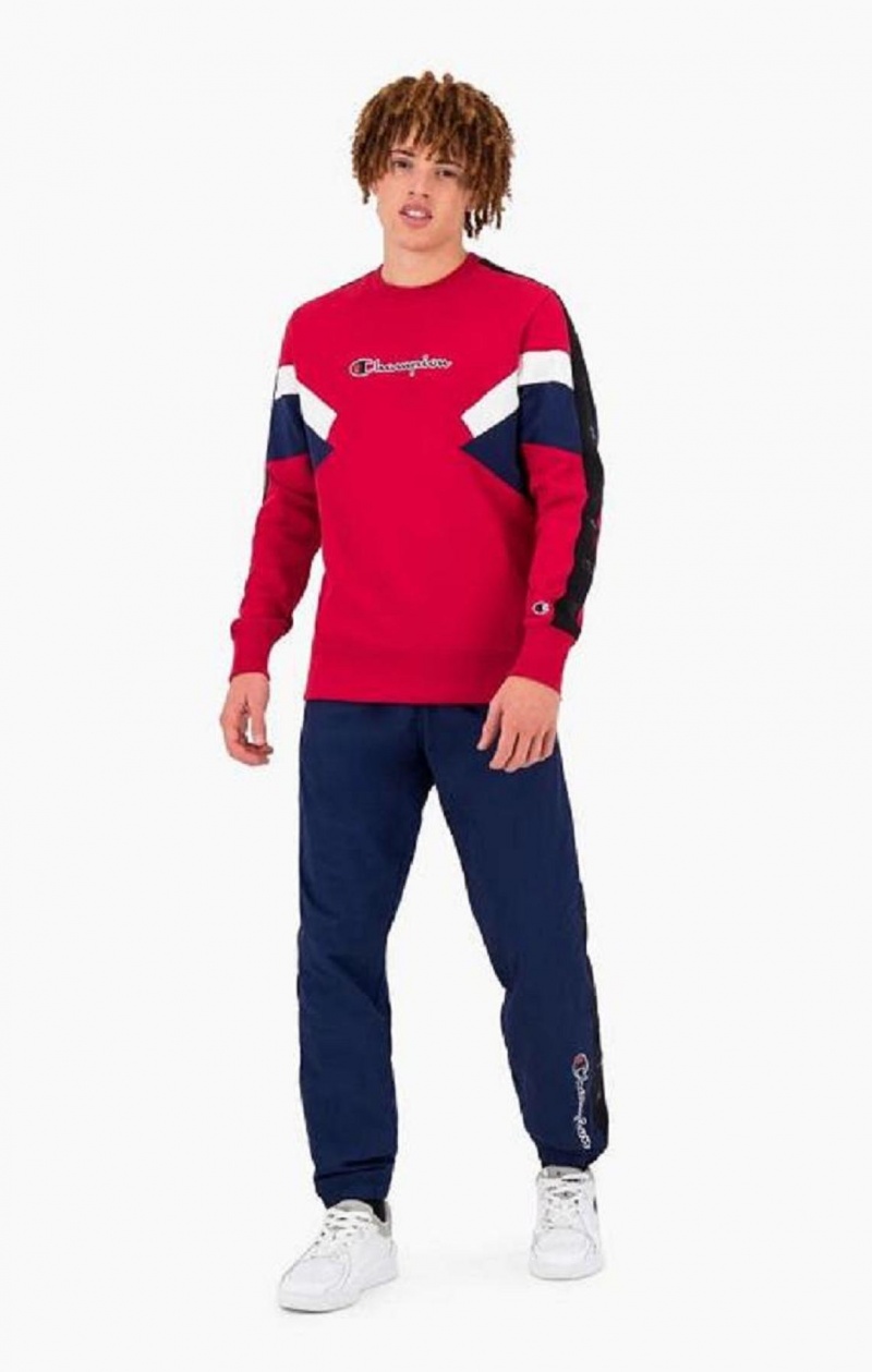 Champion Colour Block Insert Fleece Sweatshirt Férfi Pulóverek Piros | 6704-EDORF