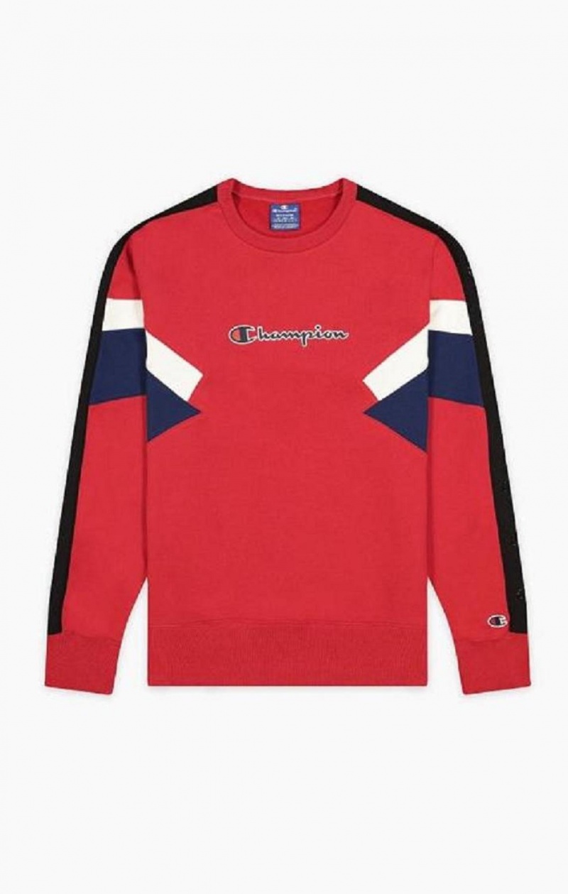 Champion Colour Block Insert Fleece Sweatshirt Férfi Pulóverek Piros | 6704-EDORF