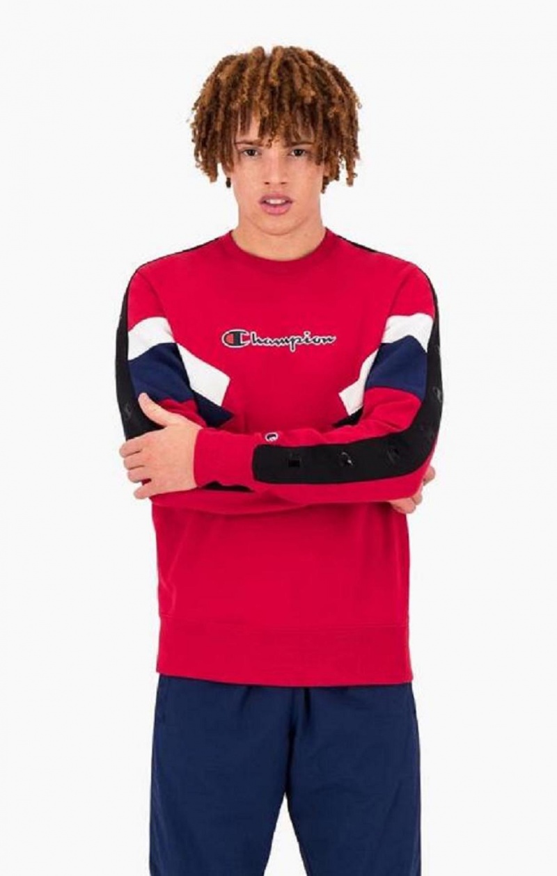 Champion Colour Block Insert Fleece Sweatshirt Férfi Pulóverek Piros | 6704-EDORF