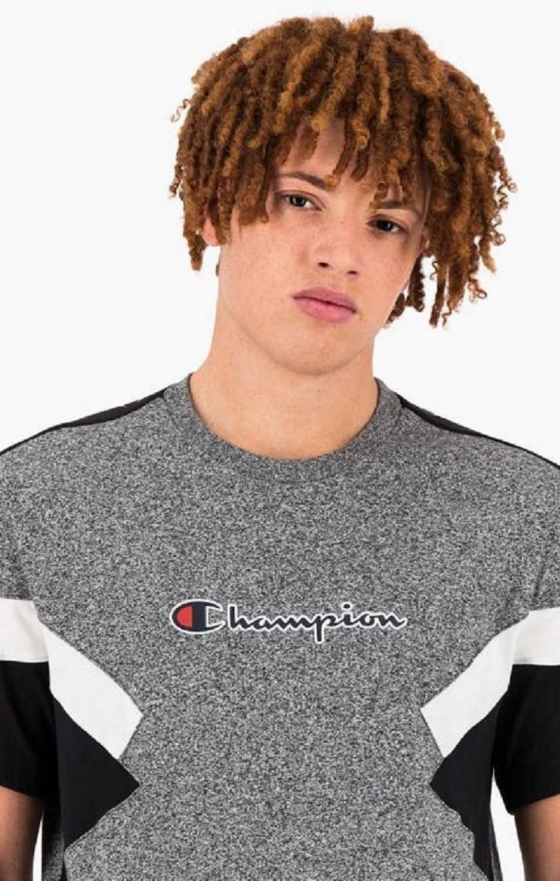 Champion Colour Block Insert T-Shirt Férfi Póló Sötétszürke | 3698-JZQTF