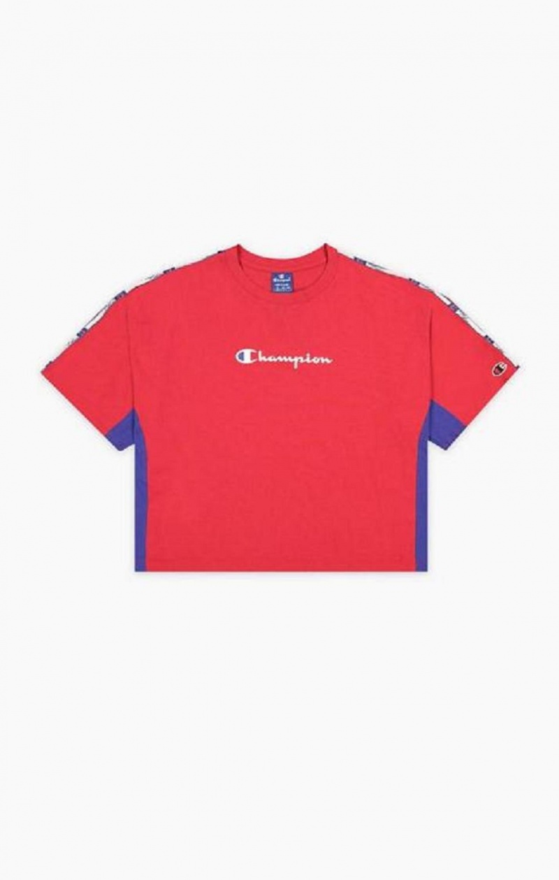 Champion Colour Block Jacquard Logo Tape T-Shirt Női Póló Piros | 6847-NQZDY