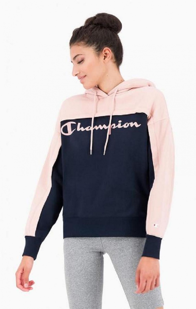 Champion Colour Block Logo Layer Fleece Hoodie Női Kapucnis Pulóver Fekete | 0389-POTYI