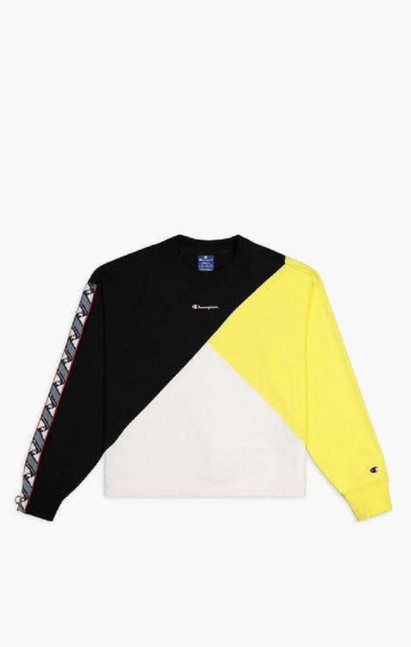 Champion Colour Block Logo Tape Sweatshirt Női Pulóverek Fekete Fehér | 7493-NUQXP