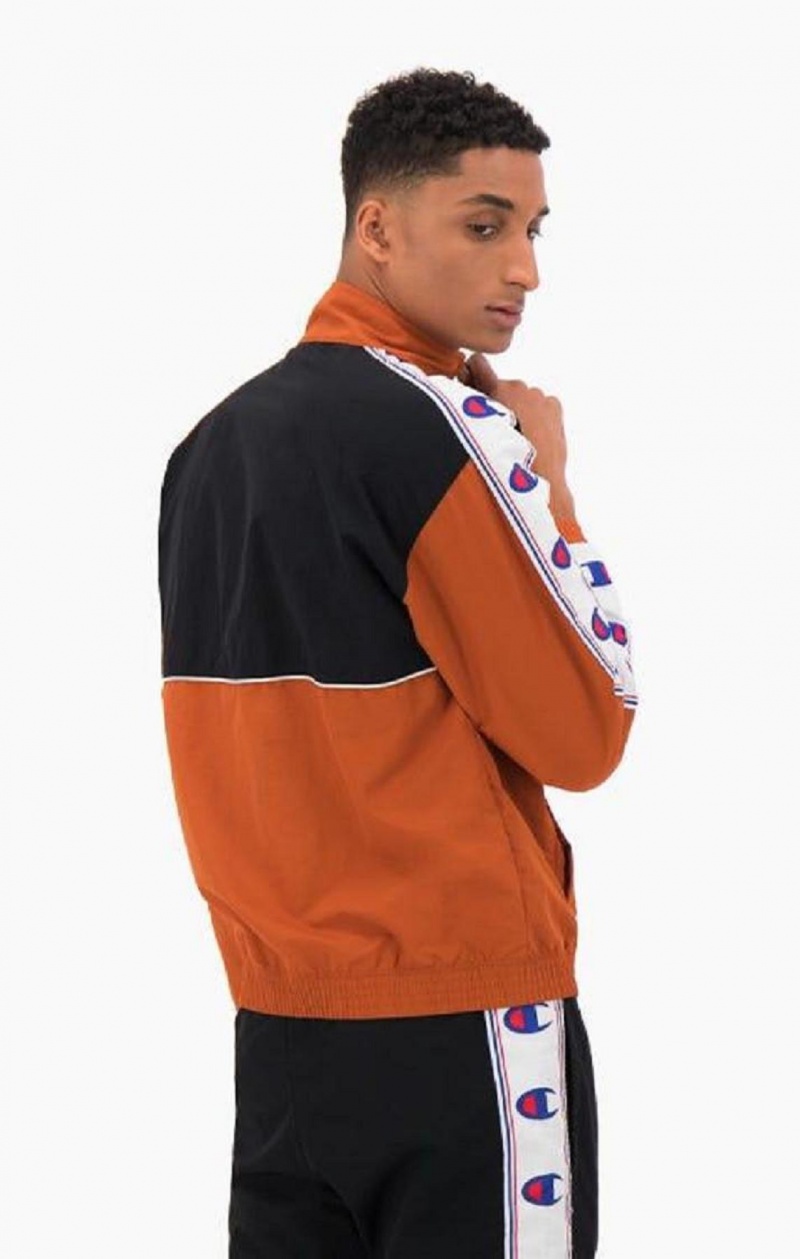 Champion Colour Block Logo Tape Trim Pálya Jacket Férfi Kabát Barna | 2358-FCPAG