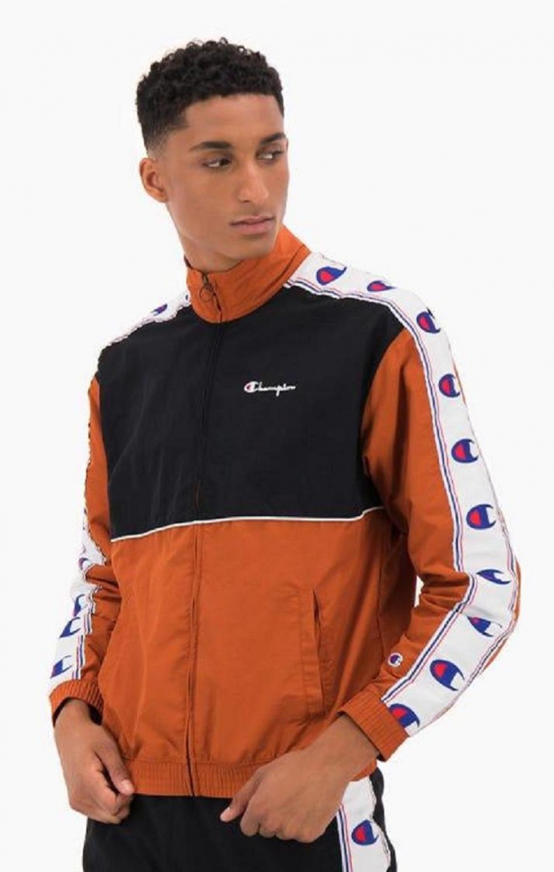 Champion Colour Block Logo Tape Trim Pálya Jacket Férfi Kabát Barna | 2358-FCPAG